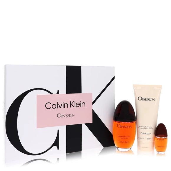 OBSESSION by Calvin Klein Gift Set -- 3.4 oz Eau De Parfum Spray + 6.7 oz Body Lotion + .5 oz Mini EDP Spray for Women