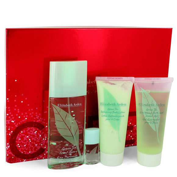 GREEN TEA by Elizabeth Arden Gift Set -- 3 oz Eau Pafumee Spray + 3.3 oz Shower Gel + 3.3 oz Conditioner + .12 oz Scent Eau Parfumee for Women