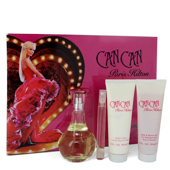 Can Can by Paris Hilton Gift Set -- 3.4 oz Eau De Parfum Spray + 3 oz Body Lotion + 3 oz Shower Gel +  .34 oz Mini EDP Spray for Women