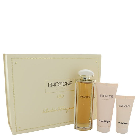 Emozione by Salvatore Ferragamo Gift Set -- 3.1 oz Eau De Parfum Spray + 1.7 oz Body Lotion + 3.4 oz Shower Gel for Women