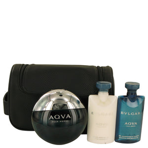 AQUA POUR HOMME by Bvlgari Gift Set -- 3.4 oz Eau De Toilette Spray + 2.5 oz After Shave Balm +2.5 oz Shower Gel + Pouch for Men