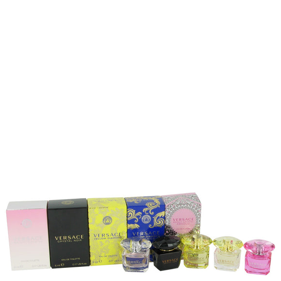Bright Crystal by Versace Gift Set -- Miniature Collection Includes .17 oz minis of Crystal Noir, Bright Crystal, Yellow Diamond, Bright Crystal Absolu and Yellow Diamond Intense for Women