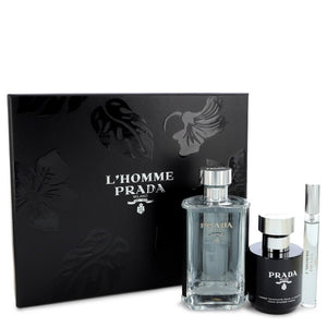 Prada L'homme by Prada Gift Set -- 3.4 oz Eau De Toilette Spray + .34 oz Mini EDT Spray + 3.4 oz Shower Cream for Men