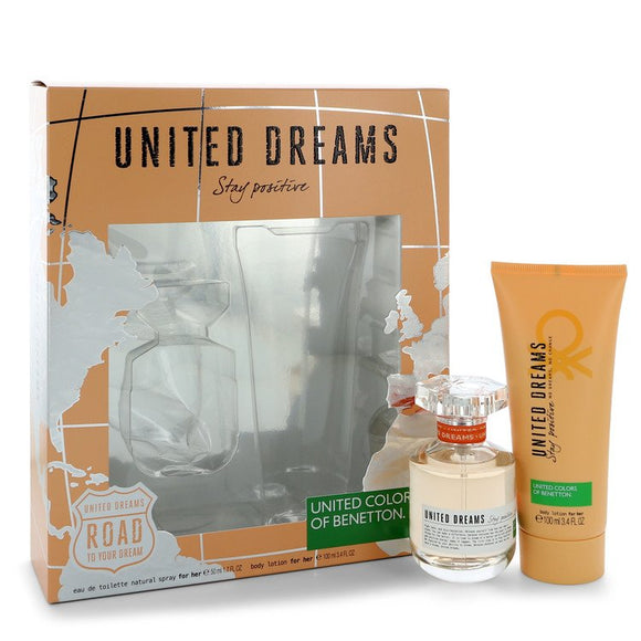 United Dreams Stay Positive by Benetton Gift Set -- 1.7 oz Eau De Toilette Spray + 3.4 oz Body Lotion for Women