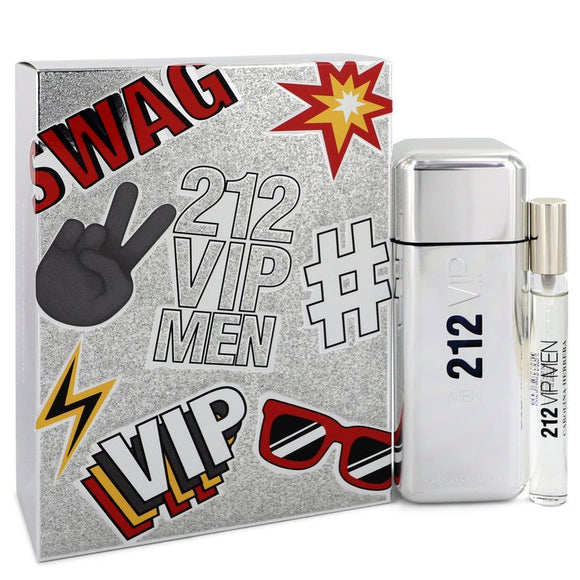 212 Vip by Carolina Herrera Gift Set -- 3.4 oz Eau De Toilette Spray + .34 oz Mini EDT Spray for Men