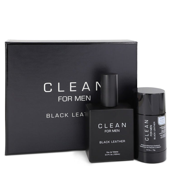 Clean Black Leather by Clean Gift Set -- 3.4 oz Eau De Toilette Spray + 2.6 oz Deodorant Stick for Men