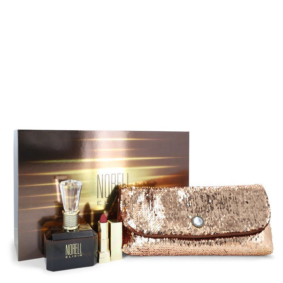 Norell Elixir by Norell Gift Set -- 3.4 oz Eau De Parfum Spray + .12 oz Lipstick + Free Evening Bag for Women