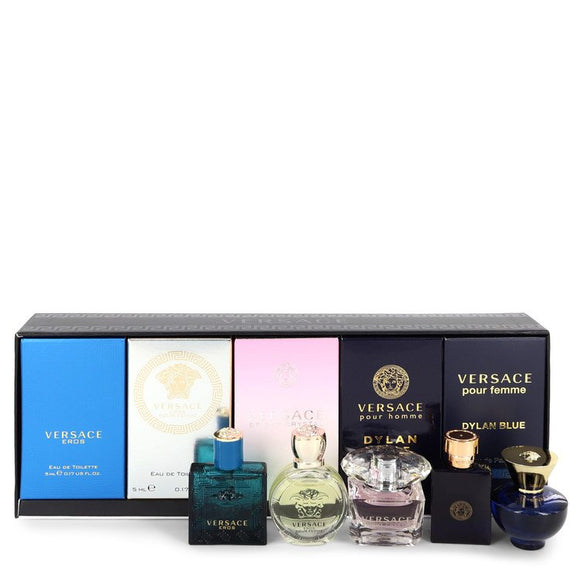 Versace Eros by Versace Gift Set -- The Best of Versace Men's and Women's Miniatures Collection Includes Versace Eros, Versace Pour Homme Dylan Blue, Versace Pour Femme Dylan Blue, Bright Crystal and Versace Eros Pour Femme for Men