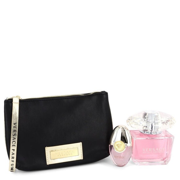 Bright Crystal by Versace Gift Set -- 3 oz Eau De Toilette Spray + 0.3 oz Mini EDT Spray + Black and Gold Pouch for Women