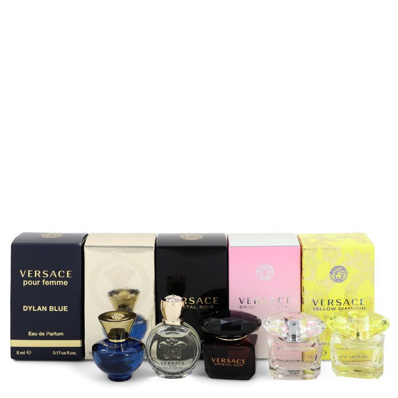 Bright Crystal by Versace Gift Set -- Miniature Collection Includes Versace Yellow Diamond, Bright Crystal, Crystal Noir, Eros and Pour Femme Dylan Blue all .17 oz sizes. for Women
