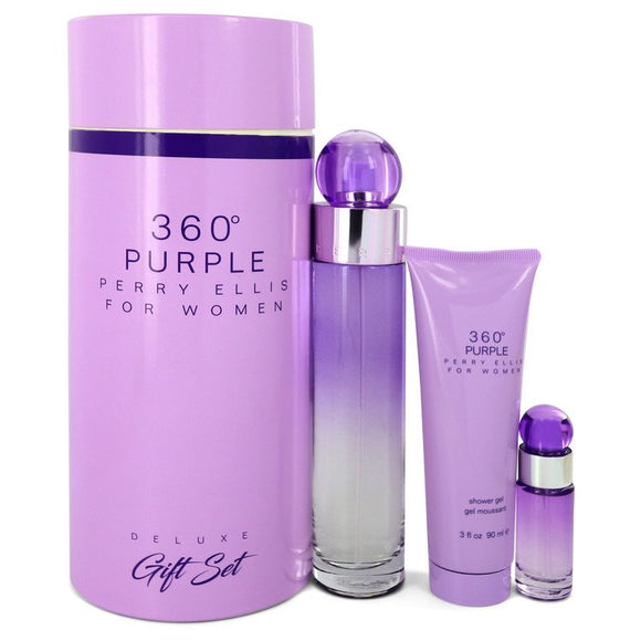 Perry Ellis 360 Purple by Perry Ellis Gift Set -- 3.4 oz Eau De Parfum Spray + .25 oz Mini EDP Spray + 3 oz Shower Gel for Women