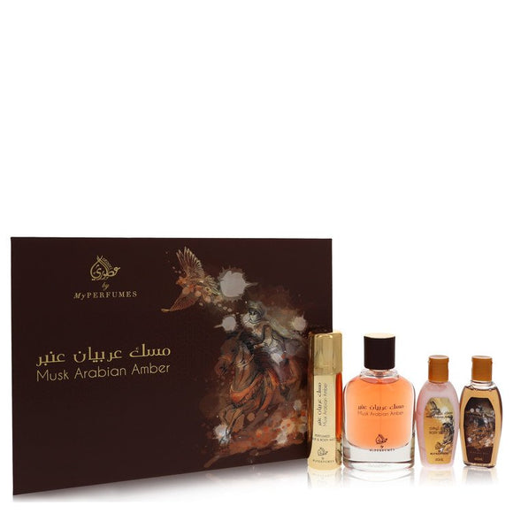Musk Arabian Amber by My Perfumes Gift Set -- 3.4 oz Eau De Parfum Spray + 3.4 oz Perfumed Hair & Body Mist + 2 oz Shower Gel + 2 oz Body Lotion for Men